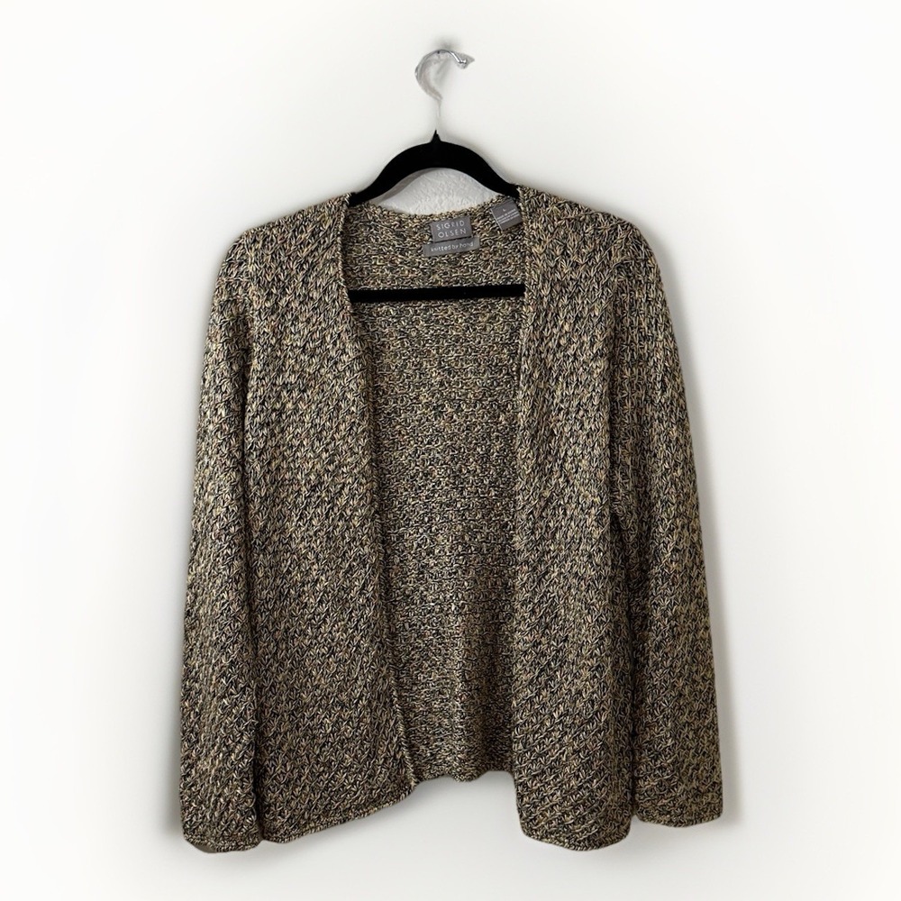 Sigrid Olsen Hand Knit Open Cardigan Sweater Size L Linen Silk Blend Cottagecore